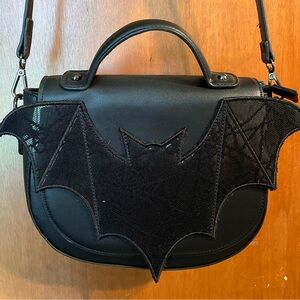 Faux Leather Black Lace Bat Purse Halloween Goth
